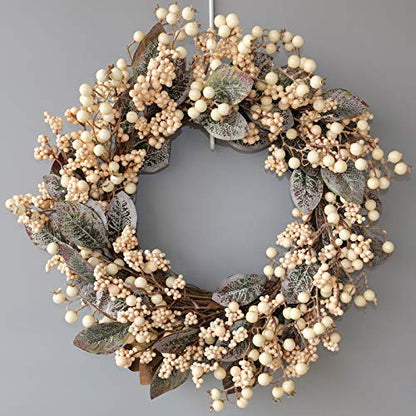 18 Inch Winter Wreath with Magnolia Leaves White Berries Farmhouse Holiday Decor