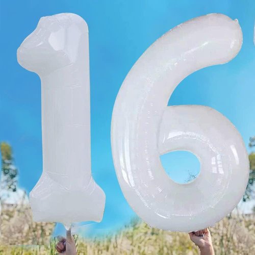 GOER Jumbo 16-Inch Foil Balloons - Sweet 16 Birthday Party Decorations | White Helium Balloons