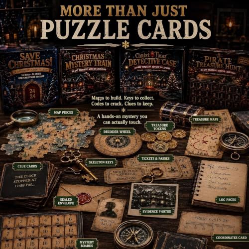 Multicolor 24-Day Mystery Adventure Advent Calendar Puzzle Countdown with 6 Story Themes