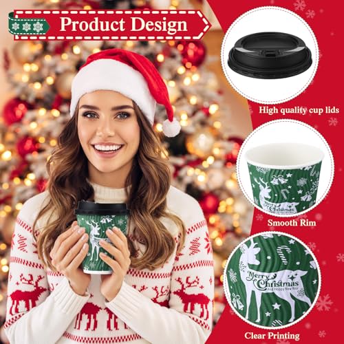Christmas Coffee Cups with Lids 12 oz Ripple Wall Warm - 100 Pack