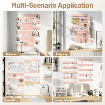 Pink Cork Board Strip 13x2 Inches with Removable Adhesive Squares & Push Pins - 10 Pack