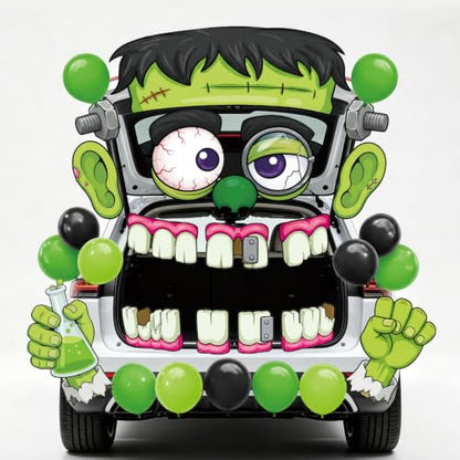 Halloween Trunk or Treat Car Decoration Kit - Green Monster Face - Frank Variation