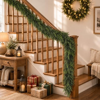 6FT Christmas Garland with Real Touch Cedar for Mantle & Porch - 2 Pack
