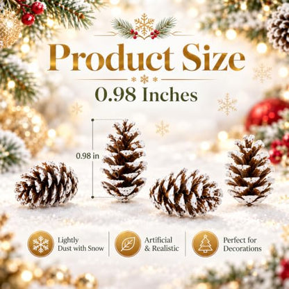 Artificial Pine Cones Frosted Winter Decor 100PCS 0.98in for Holiday & Crafts