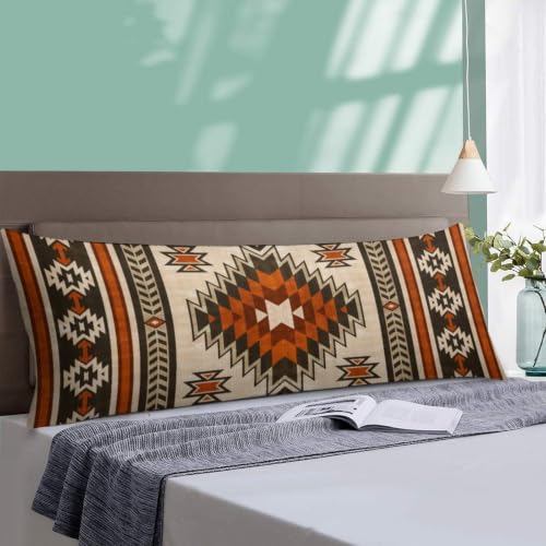 Aztec Burnt Orange Body Pillow Cover with Zipper - 54x20 Inches