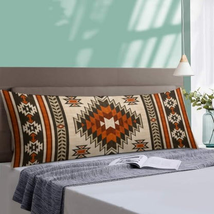 Aztec Burnt Orange Body Pillow Cover with Zipper - 54x20 Inches