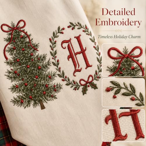 Personalized Christmas Wreath Sash Set - Monogram Embroidered Holiday Decor M
