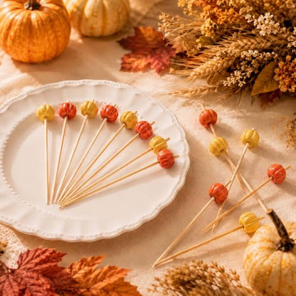 Fall Halloween Thanksgiving 3D Pumpkin Cocktail Toothpicks - Orange
