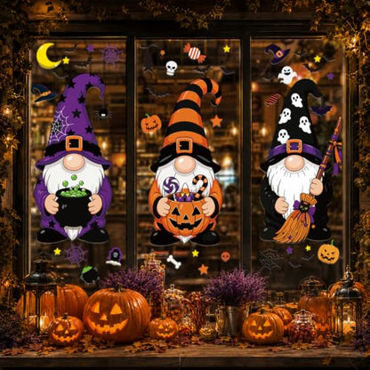 Giant Halloween Gnome Window Clings Set - Double Sided Decor for Glass