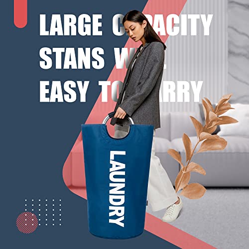 Caroeas 95L Pro Large Laundry Basket (13 Colors), Waterproof Laundry Hamper, Laundry Bag with Padded Handles, Clothes Hamper Stands Up Well, Collapsible Laundry Basket Easy Storage(Navy Blue)