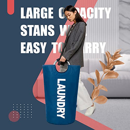 Caroeas 95L Pro Large Laundry Basket (13 Colors), Waterproof Laundry Hamper, Laundry Bag with Padded Handles, Clothes Hamper Stands Up Well, Collapsible Laundry Basket Easy Storage(Navy Blue)