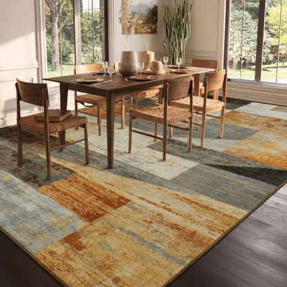 Modern Geometric Washable Area Rug 5x7 Feet - Distressed Multi Variation