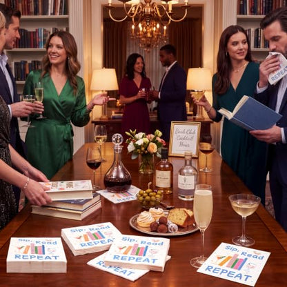 Potchen Sip Read Repeat 50 Pack Christmas Cocktail Napkins for Book Clubs
