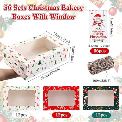 Fulmoon Christmas Cookie Boxes with Window - Cute, 36 Pack
