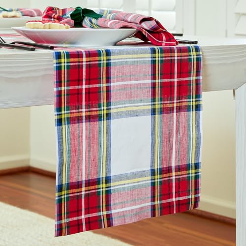 White Linen Table Runner 14 x 36 Inches - Pure European Fabric, Mitered Corners, Handmade