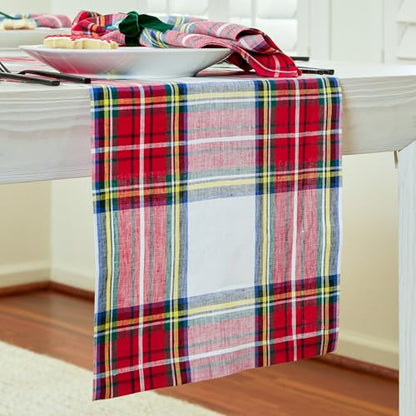 White Linen Table Runner 14 x 36 Inches - Pure European Fabric, Mitered Corners, Handmade