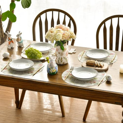 14-Inch Bunny Rabbit Ears Buffalo Plaid Easter Round Placemats Set of 4 for Spring Table Decor