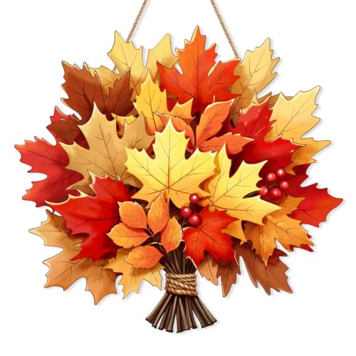 Fall Maple Leaf Door Hanger Sign for Autumn Thanksgiving Outdoor Indoor Decor
