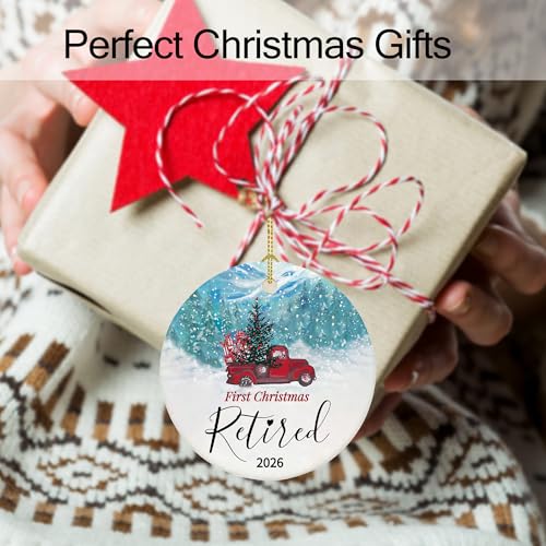Retirement Christmas Ornament - First Christmas Retired 2026 - Ceramic Keepsake - Gold String