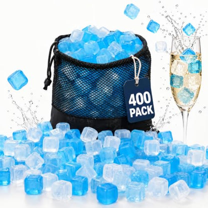 Blue Reusable Ice Cubes - 400 Pack, Fast Freezing, Non-Diluting Drink Chilling
