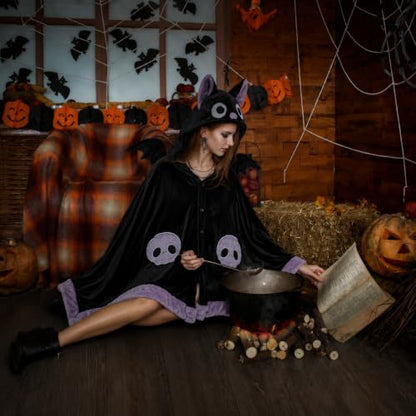 Black Bat Blanket Hoodie with Wings Wearable Costume for Adults Halloween Cosplay