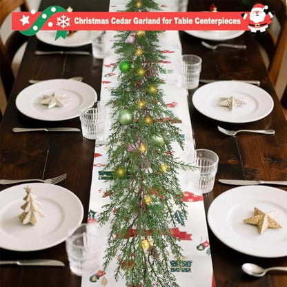 Green Christmas Cedar Garland 6 Ft Prelit with Pinecones & Lights