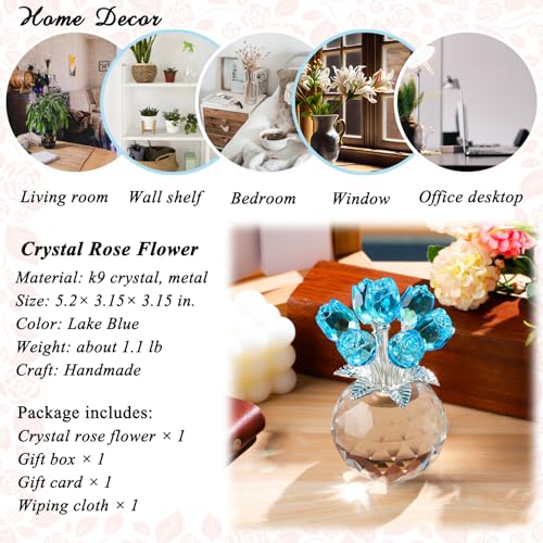 Crystal Lake Blue Rose Figurine with Vase - Romantic Glass Flower Gift for Women