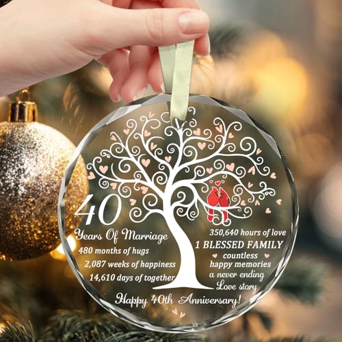 40th Wedding Anniversary Glass Ornament - Ruby Milestone Gift for Couple