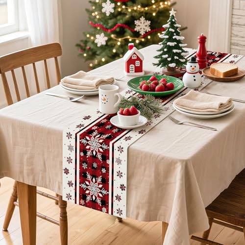 Artscope Snowflakes Christmas Table Runner Red 13x120 Inch - Holiday Decor