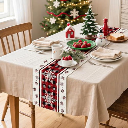 Artscope Snowflakes Christmas Table Runner Red 13x120 Inch - Holiday Decor
