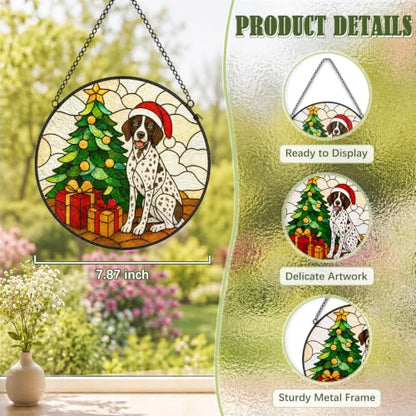 GSP Dog Stained Glass Suncatcher Garden Hanging Decor - Christmas GSP Dog Variation