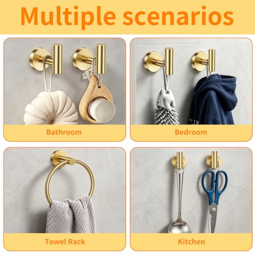 Brushed Gold Bathroom Hardware Set - Stainless Steel Wall Mount Kit with Towel Bar & Hooks