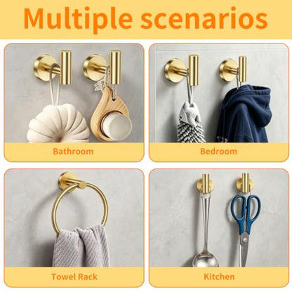 Brushed Gold Bathroom Hardware Set - Stainless Steel Wall Mount Kit with Towel Bar & Hooks