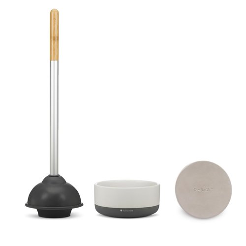 Full Circle Royal Plunge - Bathroom Toilet Plunger with Ceramic Holder and Instant-Dry Coating for Mold & Mildew Prevention, Easy to Clean & More Hygenic, White