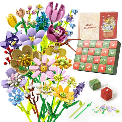 24-Pack Flower Advent Calendar for Christmas Decoration & Gift Set