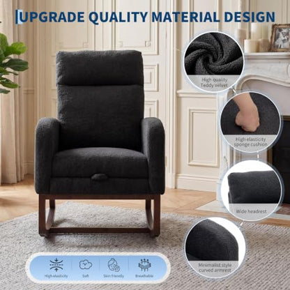 Nursery Rocking Chair with Adjustable Footrest & Side Pocket - Modern Accent Glider