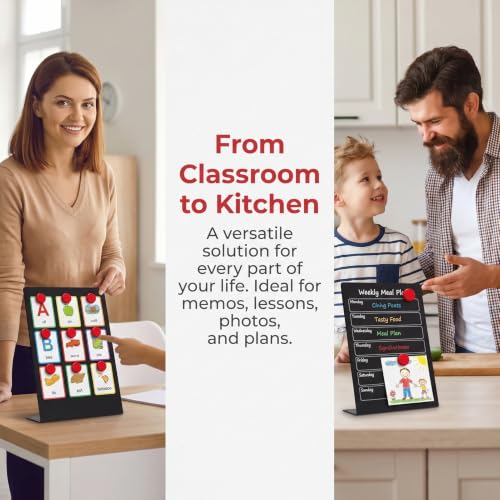 Black Freestanding Magnetic Display Board Set - 11x12 Inch Dual Pack with Stand and Standalone Design