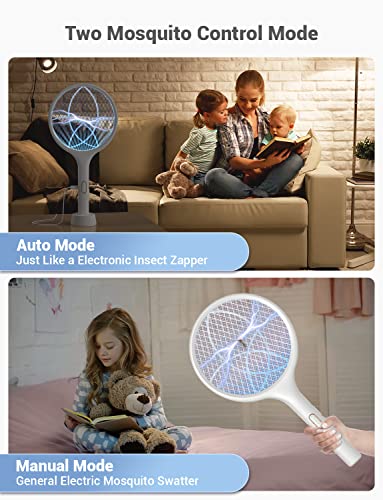 Electric Fly Swatter Bug Zapper Racket 4000V Dual Mode White