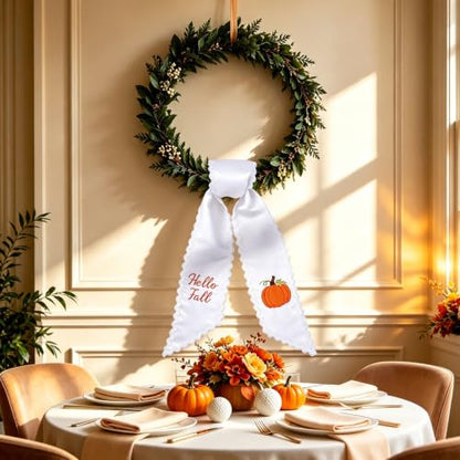 Fall Wreath Sash with Embroidered Pumpkin and Hello Fall Banner - 55.1" x 4.7"
