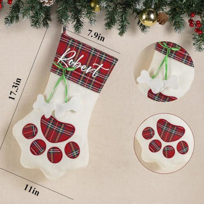 Personalized Pet Christmas Stocking with Name - Red Paw with Bone Variation