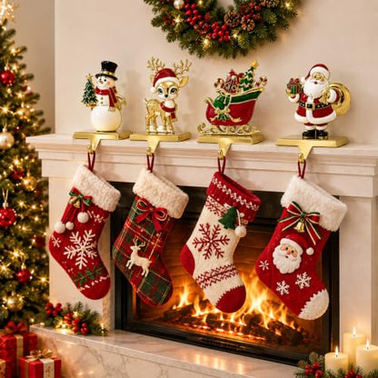 Christmas Stocking Holders Set of 2/4/6 with Sparkling Deer Design - Gold Green