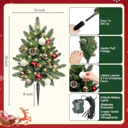 Conical 24-Inch Outdoor Christmas Topiary Trees Set with Lights - 4 Pack