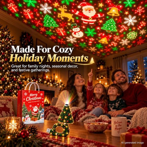 Indoor Christmas Projector with 6 Holiday Patterns - 2PCS USB Tree Lamp Set