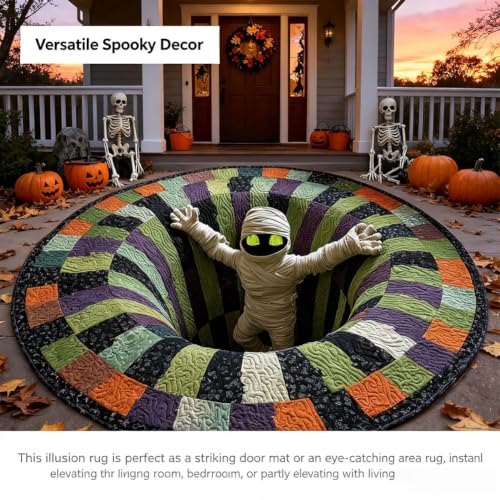 Halloween 3D Optical Illusion Rug - Ghosts Skeleton Pumpkins Door Mat