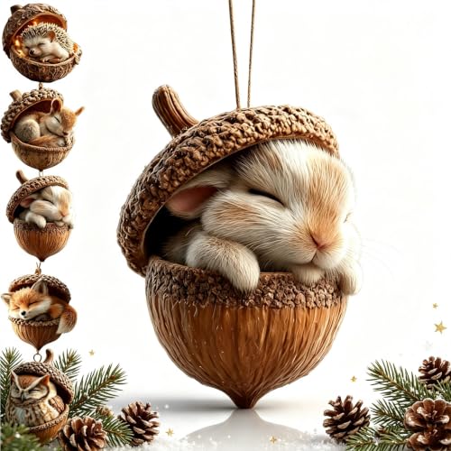 3D Forest Animal Acorn Ornament - Woodland Squirrel Tree Decor (B)