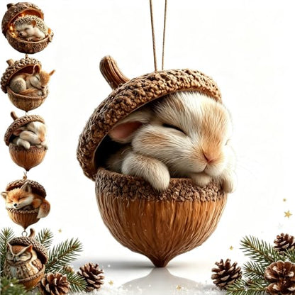 3D Forest Animal Acorn Ornament - Woodland Squirrel Tree Decor (B)