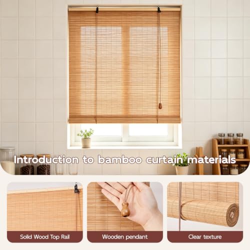 Outdoor Bamboo Roll-Up Blinds 18x40in Natural Shade & Privacy