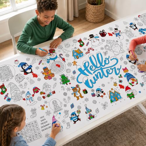 Hello Winter Giant Coloring Poster & Tablecloth - Festive Holiday Activity
