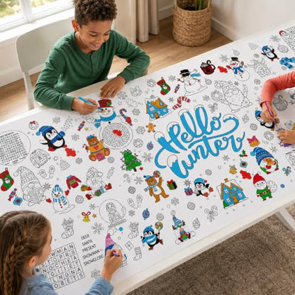 Hello Winter Giant Coloring Poster & Tablecloth - Festive Holiday Activity