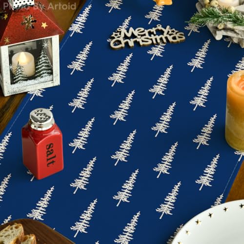 Blue Xmas Tree Table Runner 13x72 Inch Seasonal Holiday Decor for Home & Dining